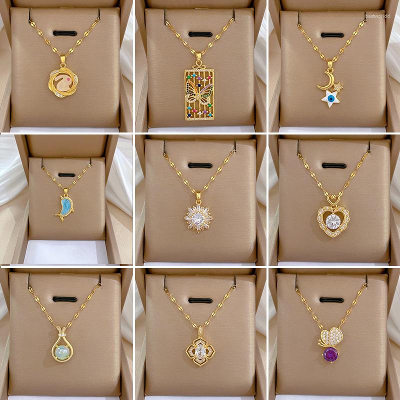 Pendant Necklaces OIMG 316L Stainless Steel Gold Color Multiple Styles Opal Rhinestone Animal Dolphin Flower Butterfly Necklace For
Pendant Necklaces OIMG 316L Stainless Steel Gold Color Multiple Styles Opal Rhinestone Animal Dolphin Flower Butterfly Necklace For