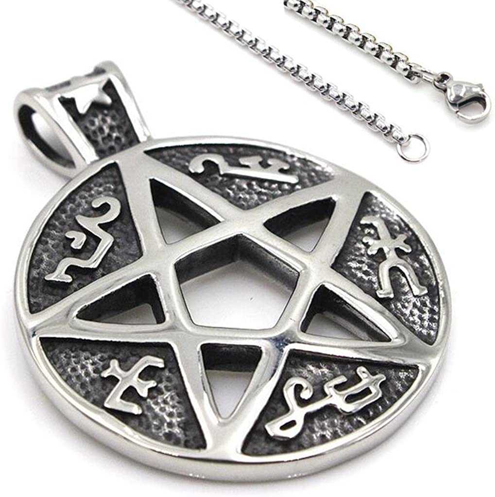 GZW Vintage Goth Pentacle Symbo Pendant Necklace For Men Antique Silver Biker Chain Hollow Pentagram Necklaces 24 Inches Chains Jewelry Wholesale Coll