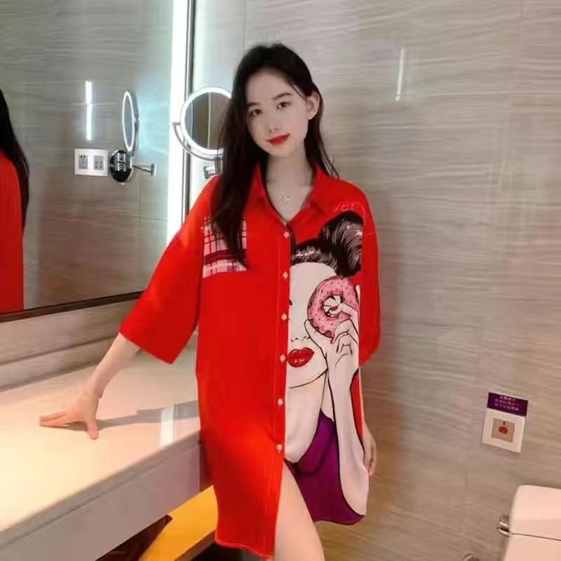 n pajamas for women, ice silk breathable summer shirt skirt for women, loose fit for pregnant women, new home wear for outerwear, Customize
n pajamas for women, ice silk breathable summer shirt skirt for women, loose fit for pregnant women, new home wear for outerwear, Customize