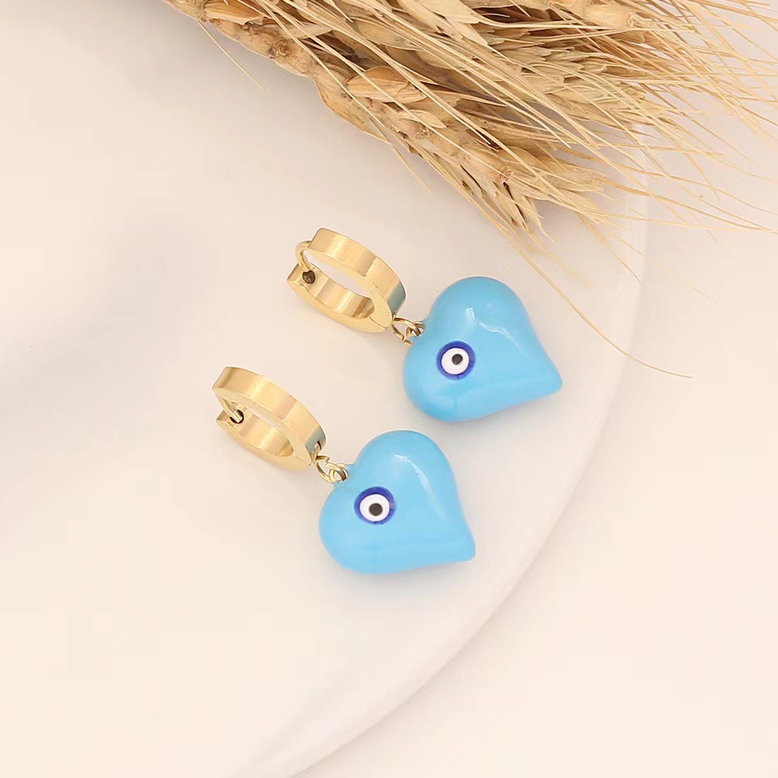 Classic Design Blue Evil Eye Heart Pendant Necklace Earring Women Gift