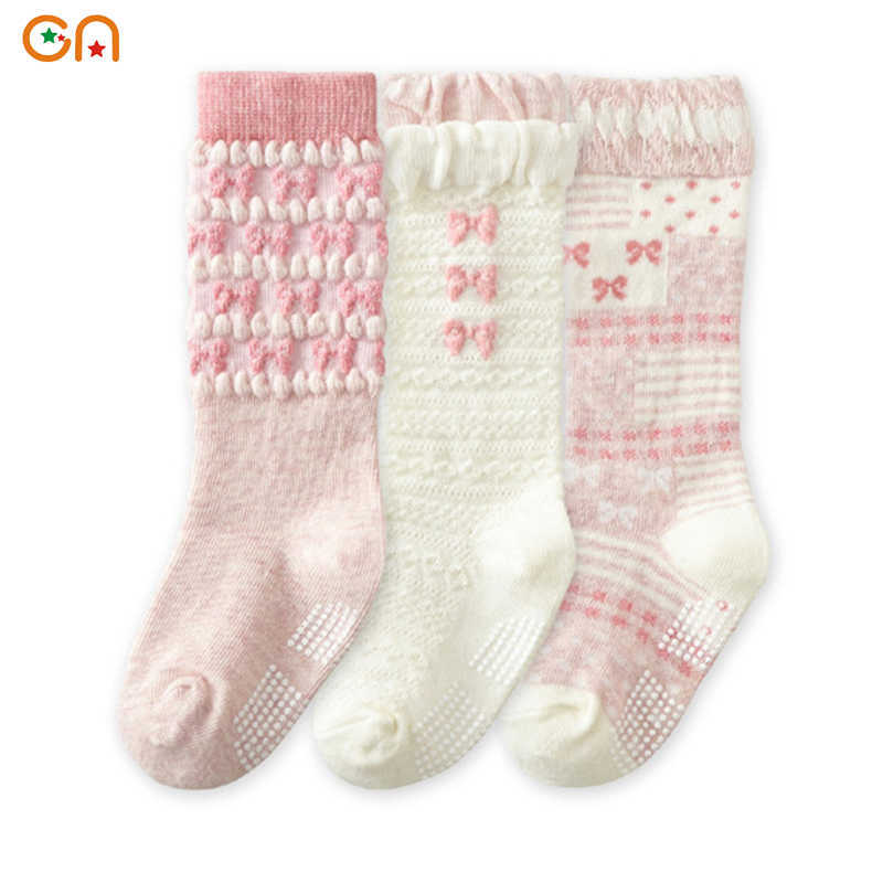 Socks Clearance 3 pairs of baby cotton non slip cute newborn toddler knee high socks suitable for 0-2 year old children and girls as fashion gifts G22