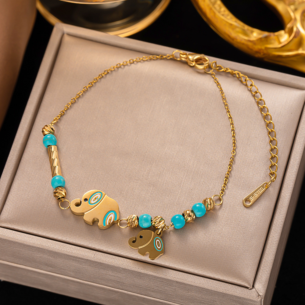 Cute Elephant Turtle Charm Bracelet Fashion Gold Plated Stainless Steel Jewelry for Women