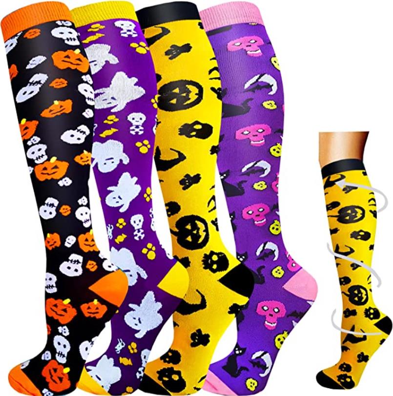 Compression Socks Fashion Halloween Patterns Women Men Circulation Support Stockings for Medical Circulation Nurses Running Travel