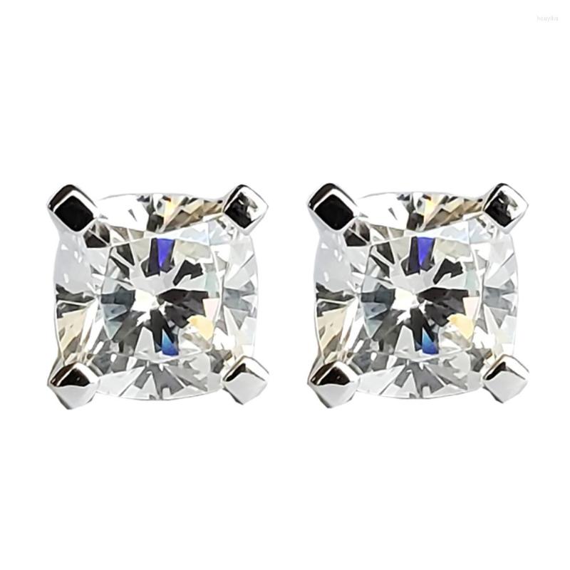 Stud Earrings Au750 White Gold Women Moissanite Dias 2 Carat Cushion Square Wedding Party Engagement Anniversary Trendy