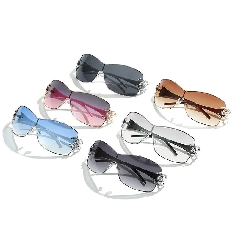 2000'S Retro One Piece Designer Sunglasses Women Luxury Oversized Wrap Around Sun Glasses UV400 Ladies 2023 New Fashion Eyewear Shades 0004