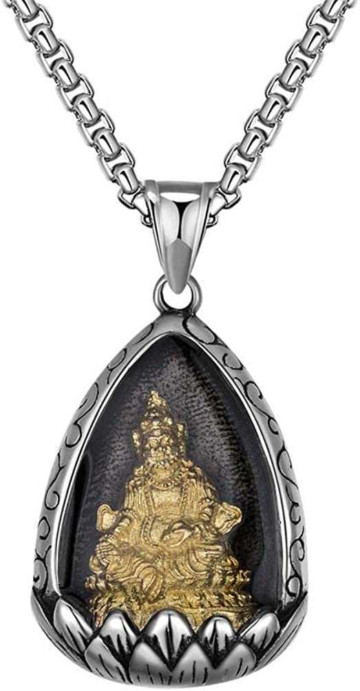 GZW Men's Titanium Stainless Steel Lotus Flower Buddha Pendant Necklace Ganesha Tara Huang Caishen Bodhisattva Jewelry Gifts For Men Husband Boyf