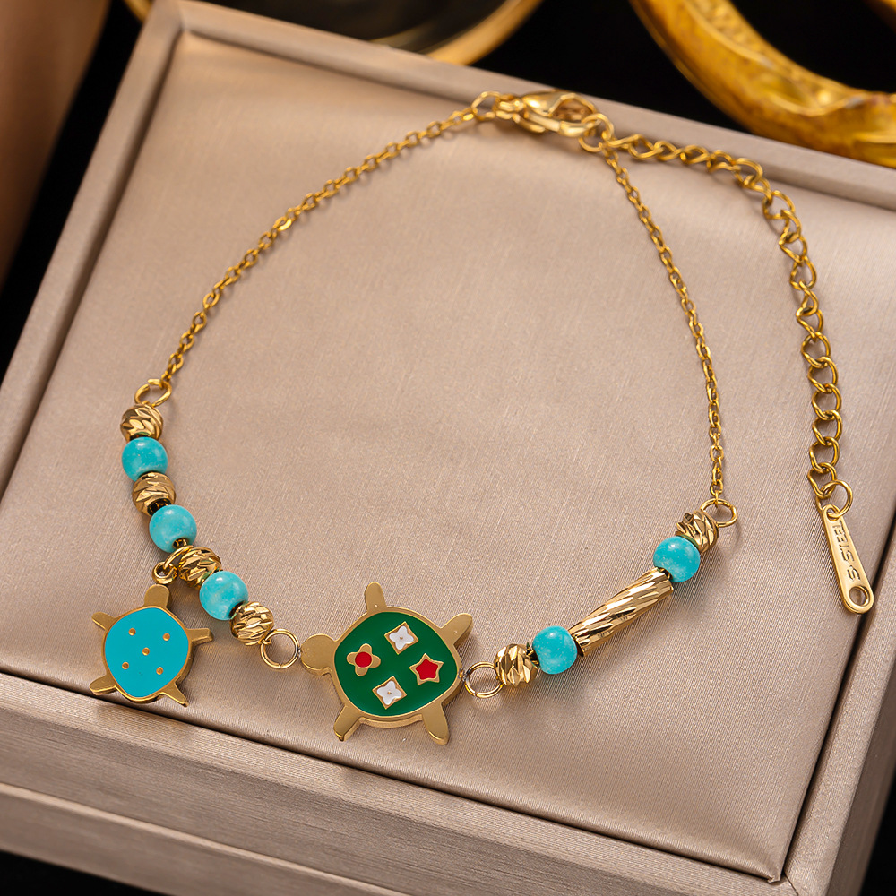Cute Elephant Turtle Charm Bracelet Fashion Gold Plated Stainless Steel Jewelry for Women