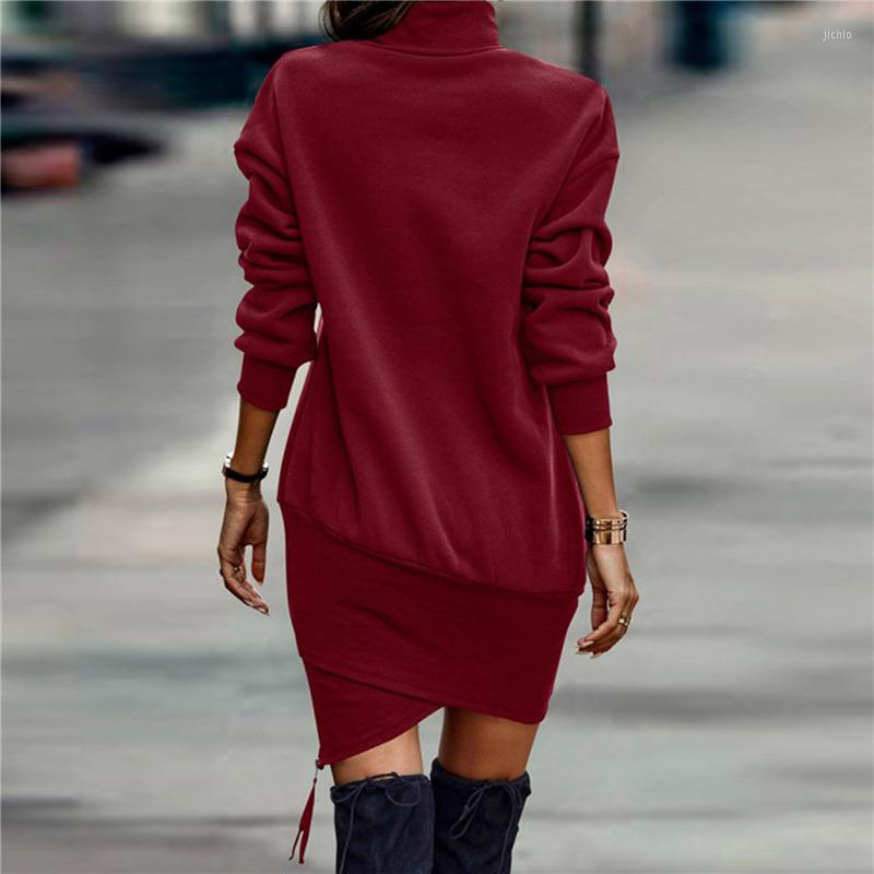 Casual Dresses Women Turtleneck Sweatshirt Dress 2023 Spring Autumn Solid Long Sleeve Criss Cross Hem Mini Party Vestidos For Ladies