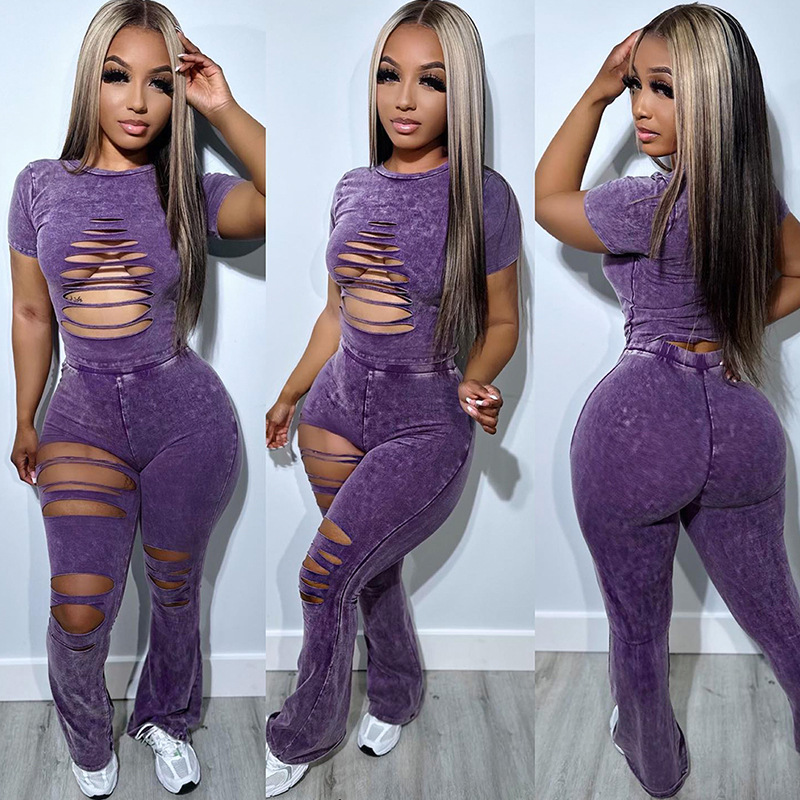Fashion Summer New Women's Two Piece Sets Pants Ripped Short Sleeve T-shirts Top and Trousers Leisure Suits
Fashion Summer New Women's Two Piece Sets Pants Ripped Short Sleeve T-shirts Top and Trousers Leisure Suits