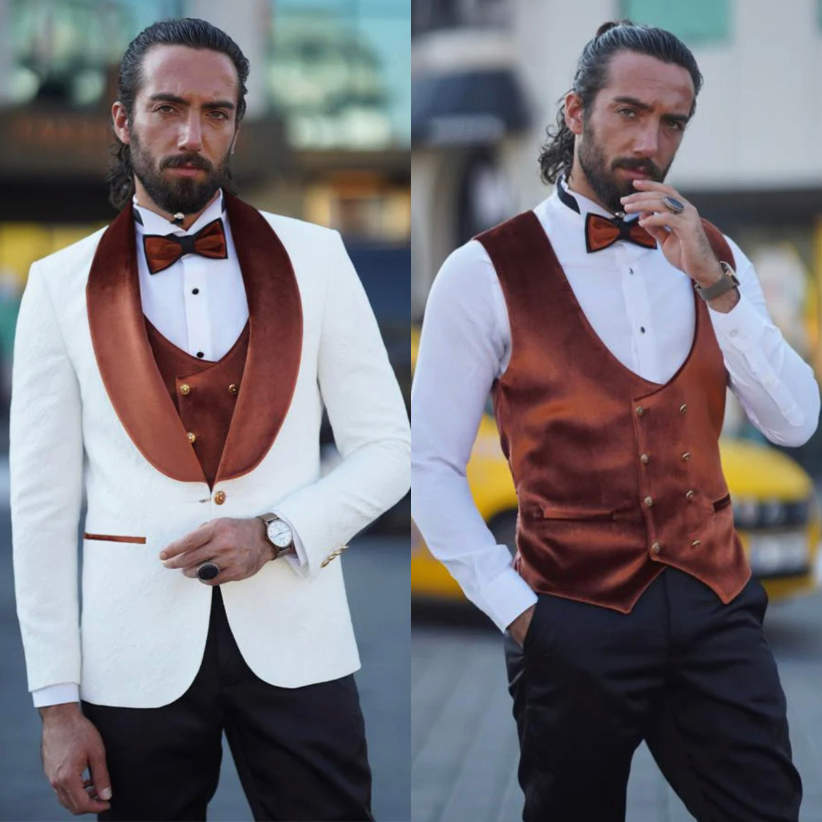 Men Autumn Wedding Party Three Pieces Jacket Trousers Set Male Blazer Coat Pants Vest Fashion Slim Fit Suit