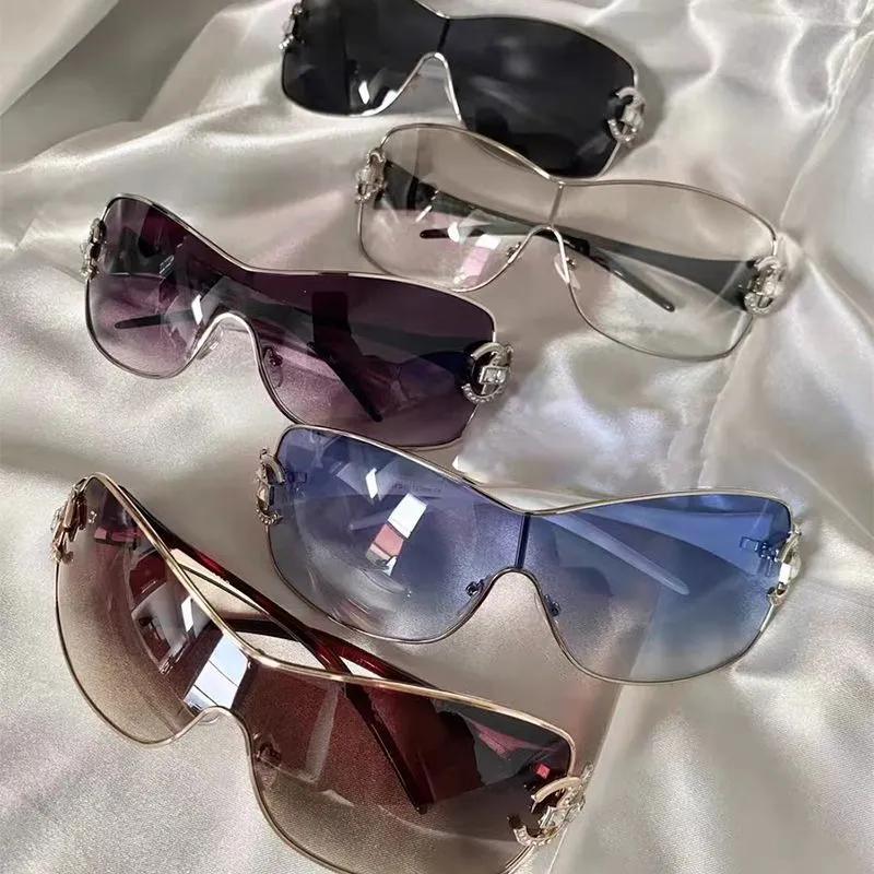 2000'S Retro One Piece Designer Sunglasses Women Luxury Oversized Wrap Around Sun Glasses UV400 Ladies 2023 New Fashion Eyewear Shades 0004