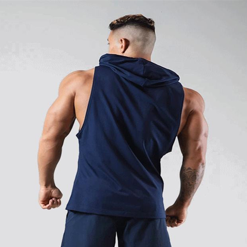 Mens Tank Tops Summer Hooded Men Gym Fitness Bodybuilding Sport Sleeveless Hoodie Male Casual Cotton Stringer Singlet Vest Clothing 230524