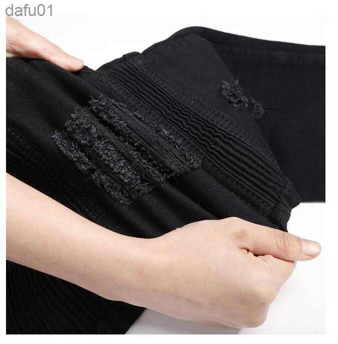 Men's Jeans LALAPANTY representative jeans clothing slp blue/black ripped men's slim fit denim straight biker skinny men ripped pants L23052