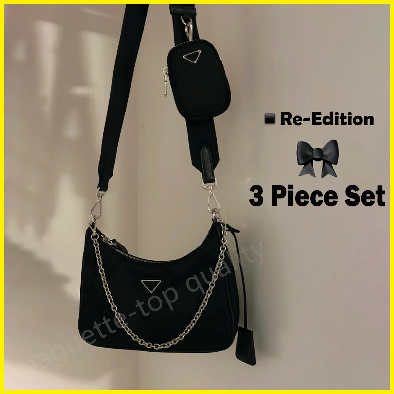 Re-Edition Designer shoulder bags coin purse handbag zipper cardholder Underarm bag 3 Piece Set Nylon womens Chain Baguette hobo totes Triangle logo Crossbody bags, 2005 3-in-1-crossbody bag-black
Re-Edition Designer shoulder bags coin purse handbag zipper cardholder Underarm bag 3 Piece Set Nylon womens Chain Baguette hobo totes Triangle logo Crossbody bags, 2005 3-in-1-crossbody bag-black
