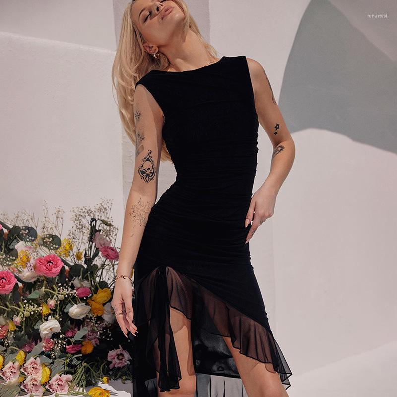 Casual Dresses European And American Women' 2023 Summer Sleeveless Open Back Mesh Sexy Spicy Girl Dress, Black