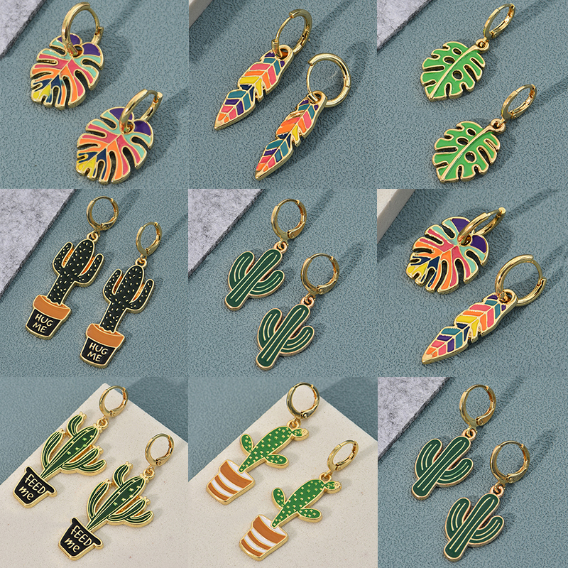 Cute Colorful Enamel Leaf Cactus Plant Shape Gold Color Hoop Earrings For Women Girls Oil Drip Boho Vintage Earings Jewelry Gift
Cute Colorful Enamel Leaf Cactus Plant Shape Gold Color Hoop Earrings For Women Girls Oil Drip Boho Vintage Earings Jewelry Gift