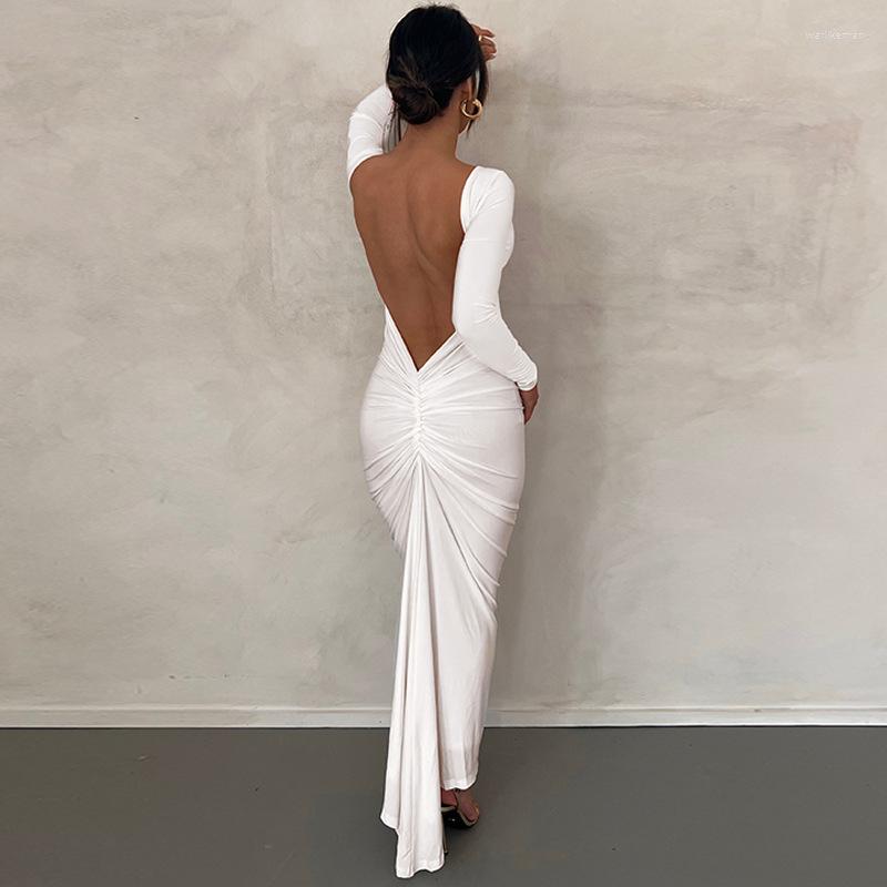 Casual Dresses Ruffles Backless For Women Y2K Ruched Vestidos Spaghetti Strap Formal Dress Fashion Evening Robe Slim Female Cloth Gowns