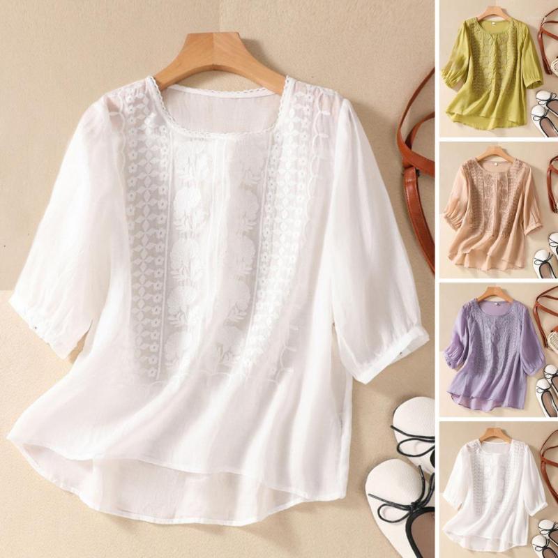 Women's Blouses Women Top Flower Embroidery O Neck Loose Blouse Vintage Half Sleeves Lady Casual Summer Female Clothes For Dating, Khaki
Women's Blouses Women Top Flower Embroidery O Neck Loose Blouse Vintage Half Sleeves Lady Casual Summer Female Clothes For Dating, Khaki