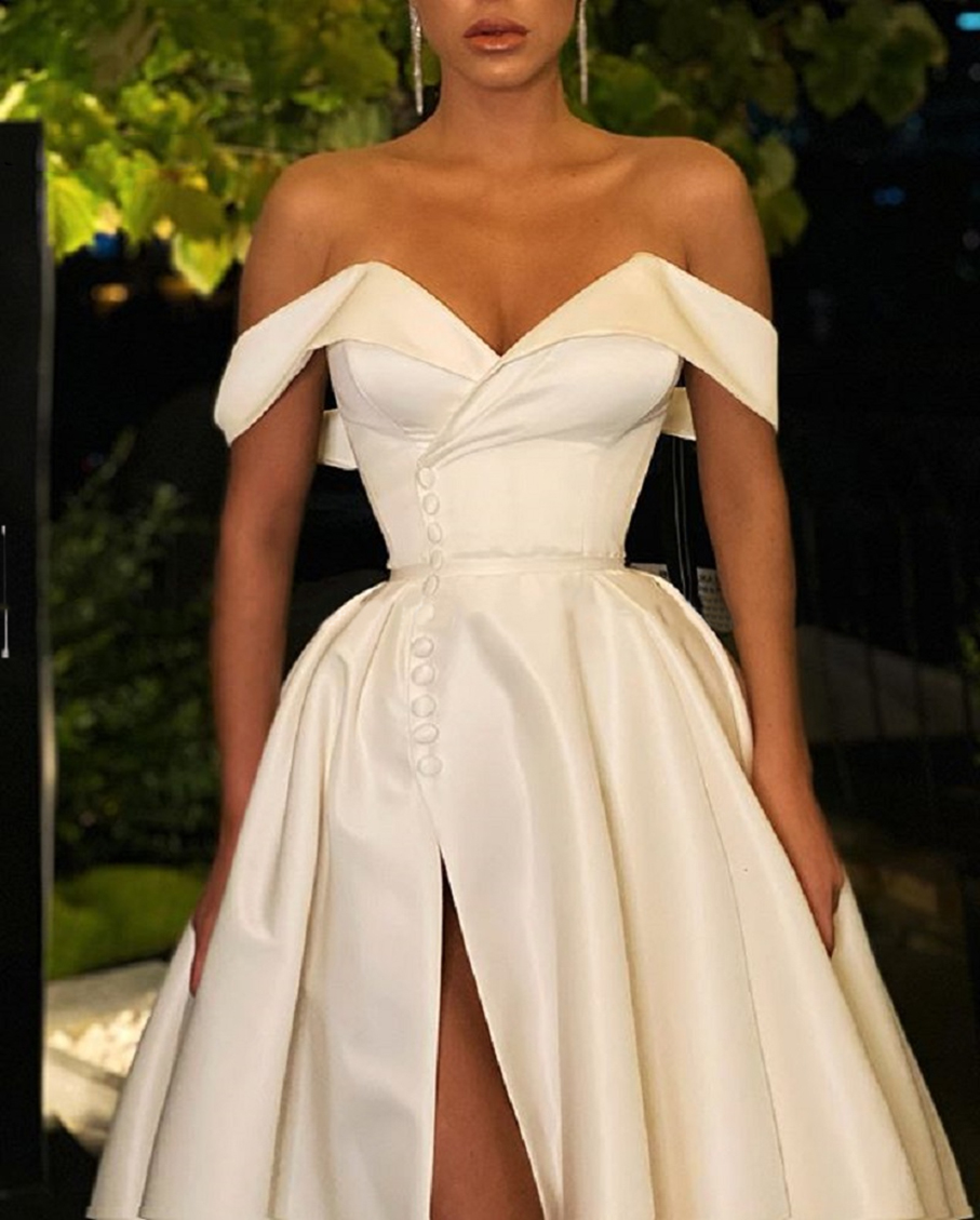 A-e Prom Dress Spring Satin Off the Shoulder V Neck High Slit Long Evening Gown Formal Elegant Vestidos De Gala