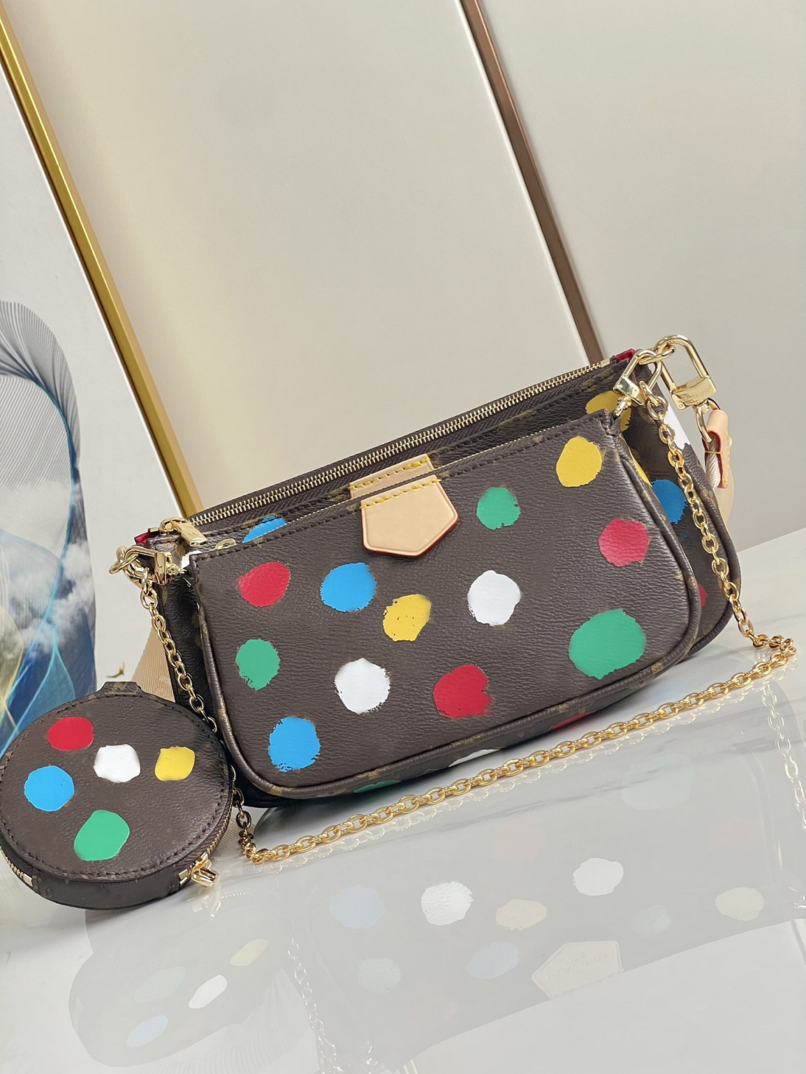 Luxury designer bags shoulder Rainbow Bags 3d Painted Dots Print Side Trunk Messenger Bag Handbags Canvas Leather Purse wallets M46385, Brown/shoulder strap black
Luxury designer bags shoulder Rainbow Bags 3d Painted Dots Print Side Trunk Messenger Bag Handbags Canvas Leather Purse wallets M46385, Brown/shoulder strap black