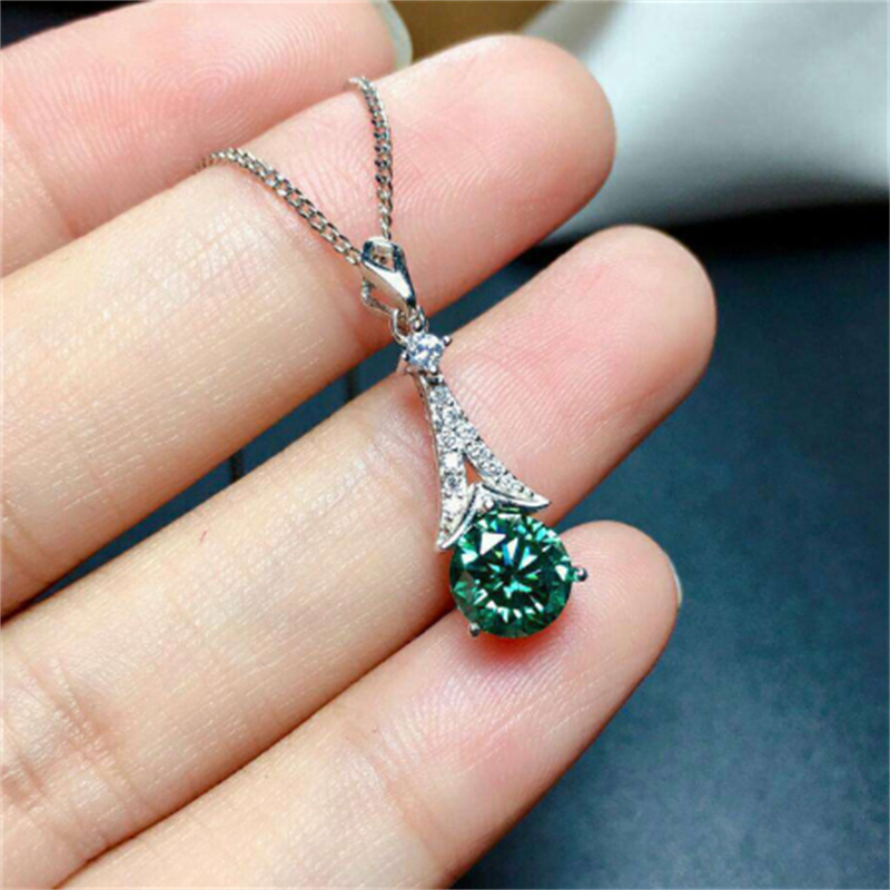 Vintage 2ct Green Moissanite Pendant 925 Sterling Silver Charm Wedding Pendants Necklace For Women Party Choker Jewelry Gift