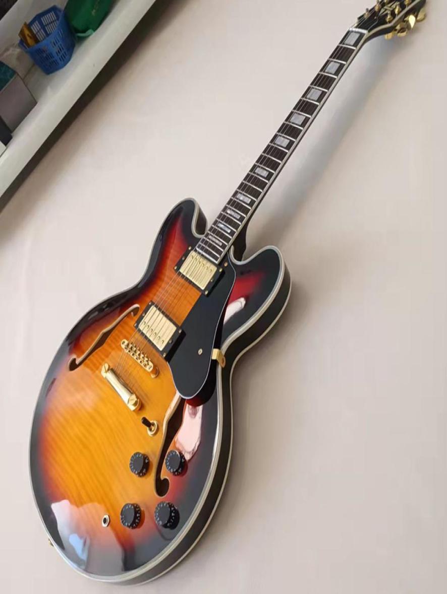 Memphis 335 Semi hollow Sunset Jazz Electric Guitar Flame Maple veneer side and back shell inlay custom binding5529023
Memphis 335 Semi hollow Sunset Jazz Electric Guitar Flame Maple veneer side and back shell inlay custom binding5529023