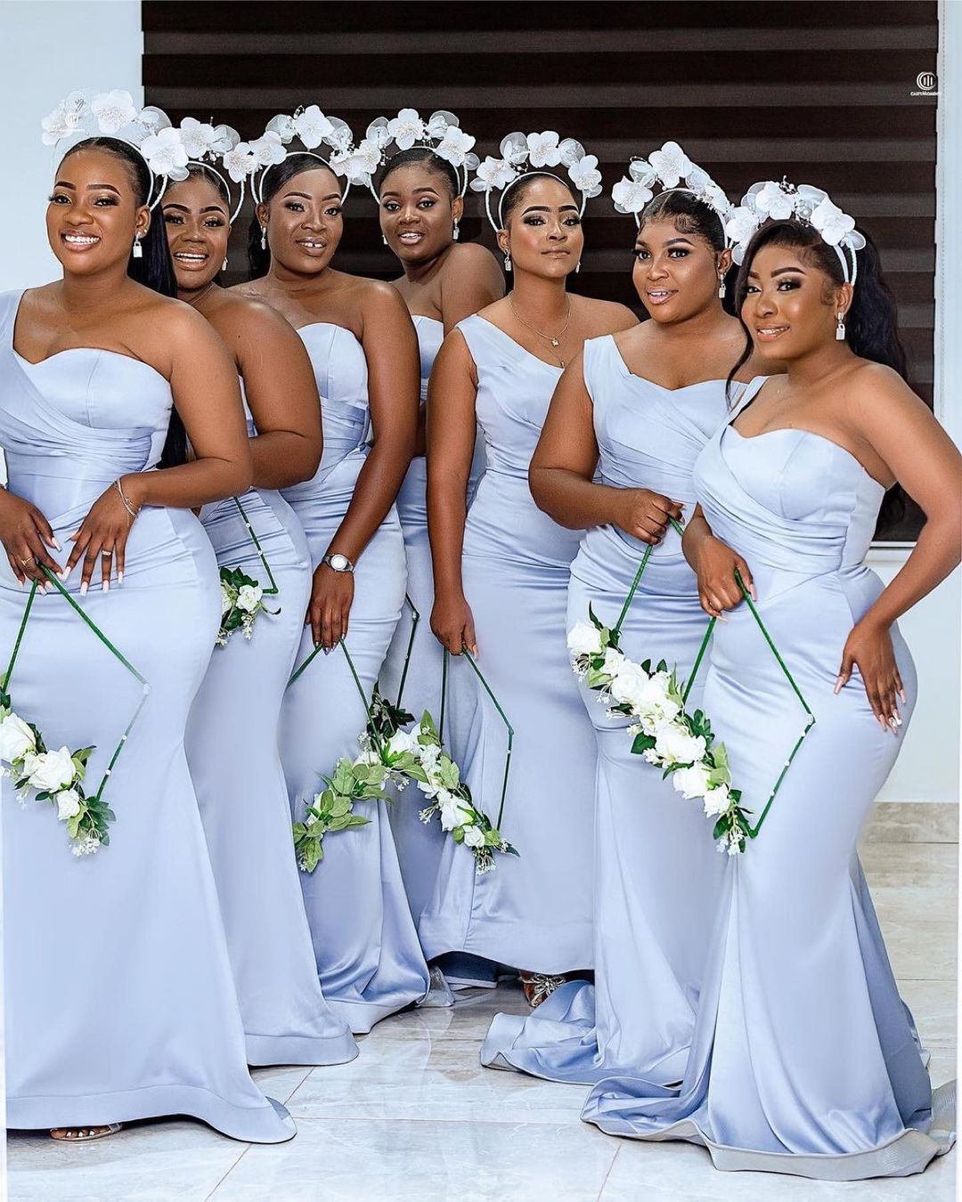 Light Blue Bridesmaid Dress One Shoulder Satin Fashion Long Mermaid Bridesmaid's Dresses 0616