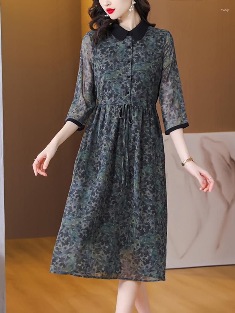 Party Dresses 2023 Spring Summer Silk Short Sleeves Slim Print Dress Women Over Knee, As shown
Party Dresses 2023 Spring Summer Silk Short Sleeves Slim Print Dress Women Over Knee, As shown