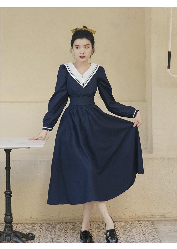 Casual Dresses England Style Sailor Collar Women Spring Dress V-neck Long Sleeve Navy Patchwork Preppy Slim Fit High Waist Party, As photo
Casual Dresses England Style Sailor Collar Women Spring Dress V-neck Long Sleeve Navy Patchwork Preppy Slim Fit High Waist Party, As photo
