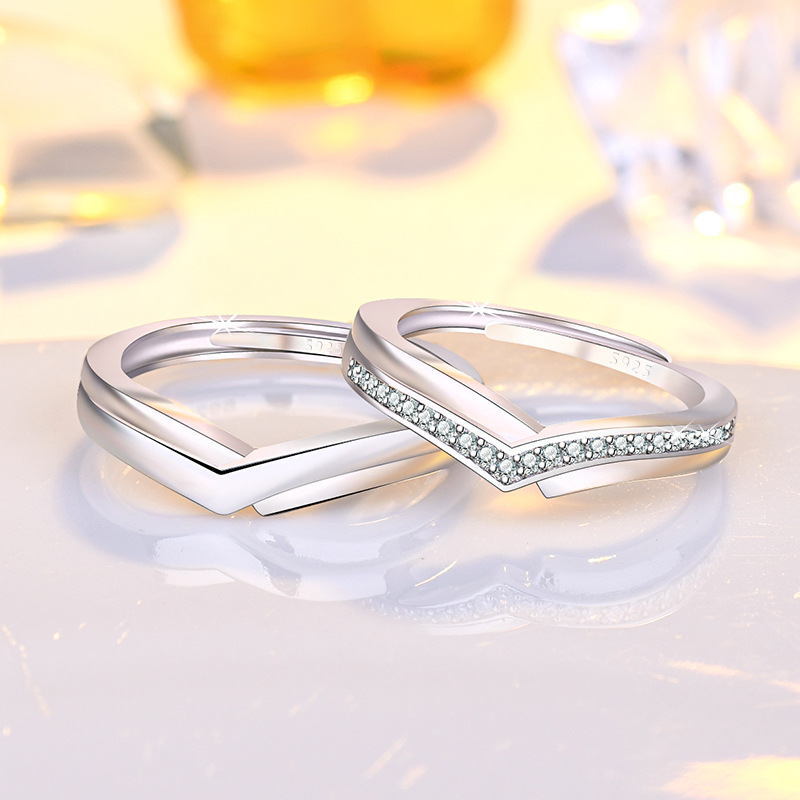 Best Selling Couple Rings Pave AAA Cubic Zirconia Unisex Fashion Wedding Engagement Jewelry Adjustable Ring Set