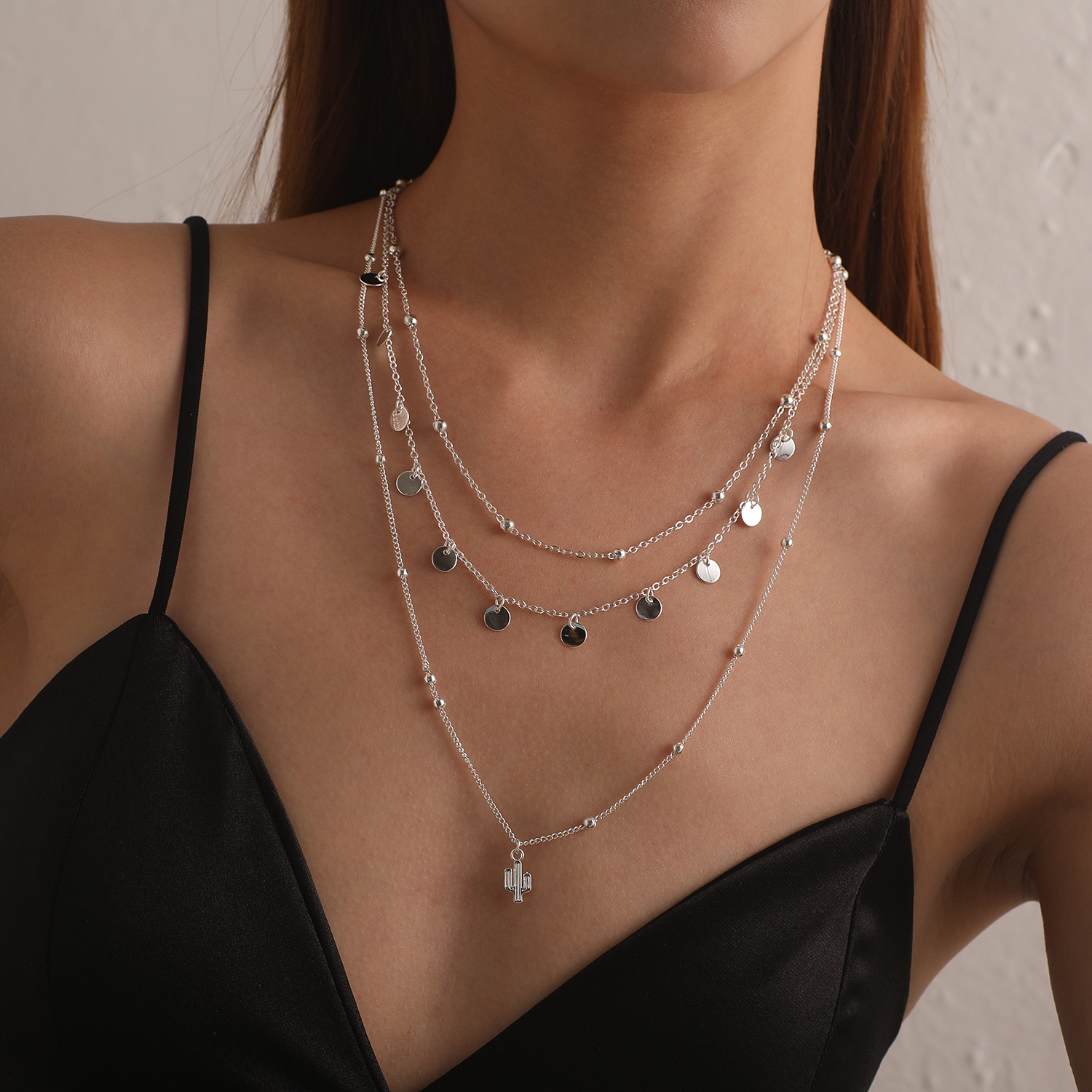 alloy disc cactus pendant necklace, ladies simple ball chain multi-layer necklace pendant necklace female jewelry trendy woman designer necklaces
alloy disc cactus pendant necklace, ladies simple ball chain multi-layer necklace pendant necklace female jewelry trendy woman designer necklaces