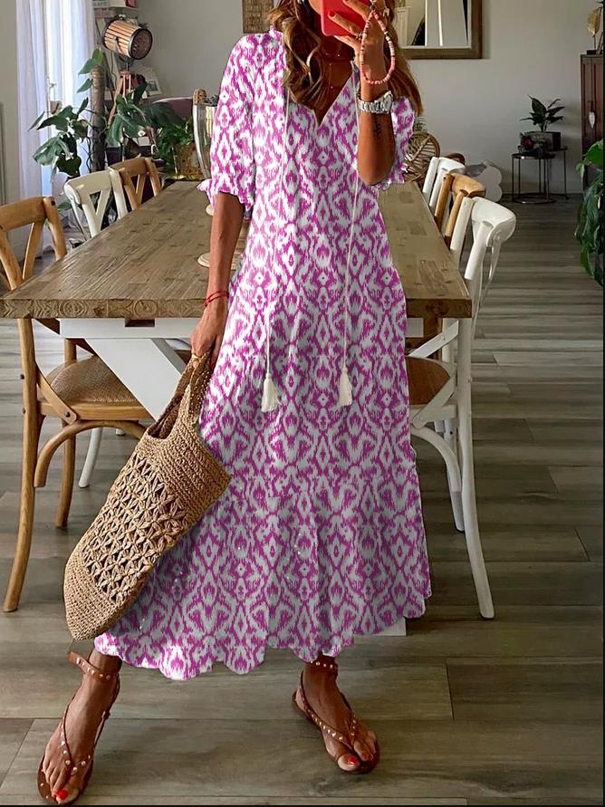 Womens Casual Dresses Shift Dress Maxi Dress half Sleeve Floral Print Summer Fall V Neck Casual Geometric Printed Dress