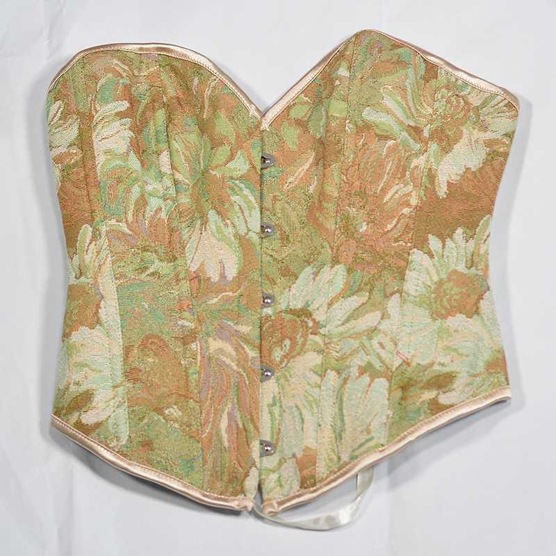 Women's Vintage Corset Top - Monet Oil Painting Style Bustier, 30cm5 Retro Button Strapless Corset, Fishbone Boning Waist Trainer, Spicy Girl Bod