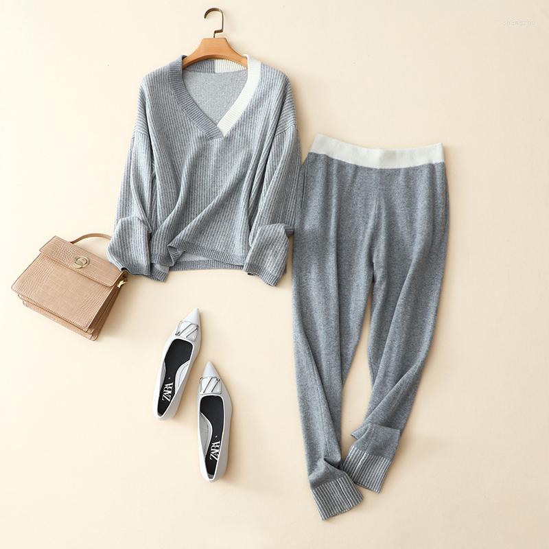 Women's Two Piece Pants Masigoch Autumn Winter Drop Shoulder Set Luxury Ribbed Knit Cashmere Contrast V Neck Sweater Plus Jogger, Gray
Women's Two Piece Pants Masigoch Autumn Winter Drop Shoulder Set Luxury Ribbed Knit Cashmere Contrast V Neck Sweater Plus Jogger, Gray