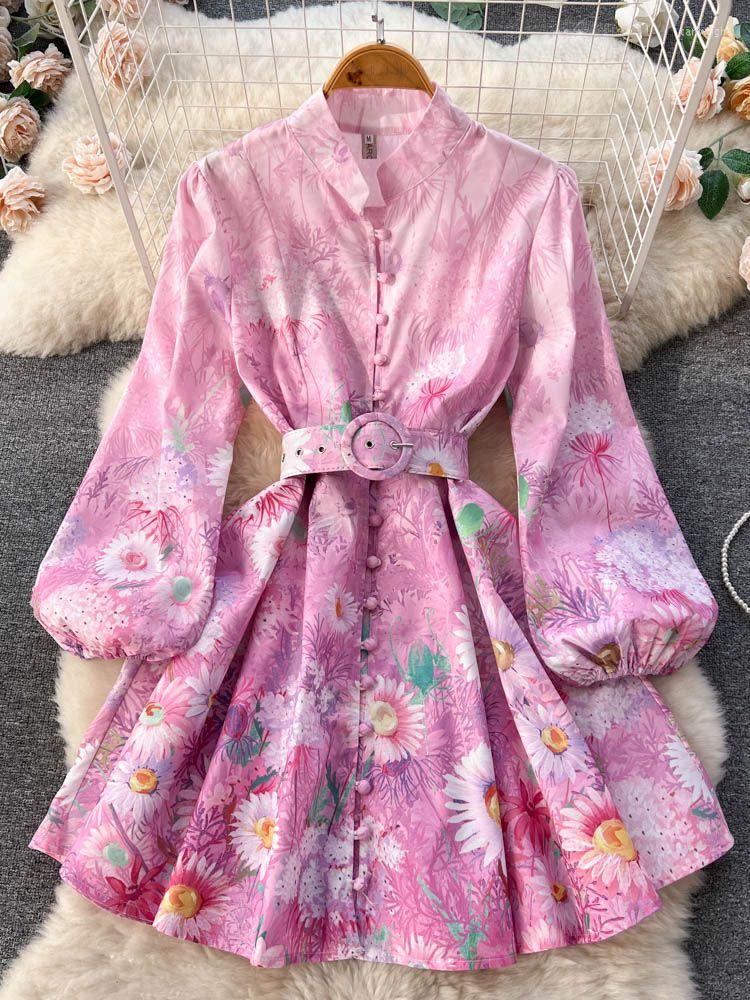 Casual Dresses Runway Holiday Flower Mini Dress 2023 Women's Stand Collar Long Lantern Sleeve Floral Print Belt Sweet A Line Vestidos, Blue
Casual Dresses Runway Holiday Flower Mini Dress 2023 Women's Stand Collar Long Lantern Sleeve Floral Print Belt Sweet A Line Vestidos, Blue