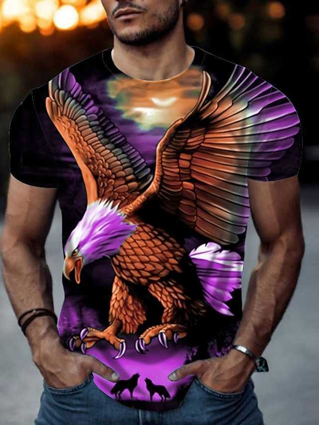 Mens T Shirt Eagle Animal Crew Neck Short Sleeve Street Print Tops Sportswear Casual Fashion Comfortable Blue Summer Spring Graphic Tees