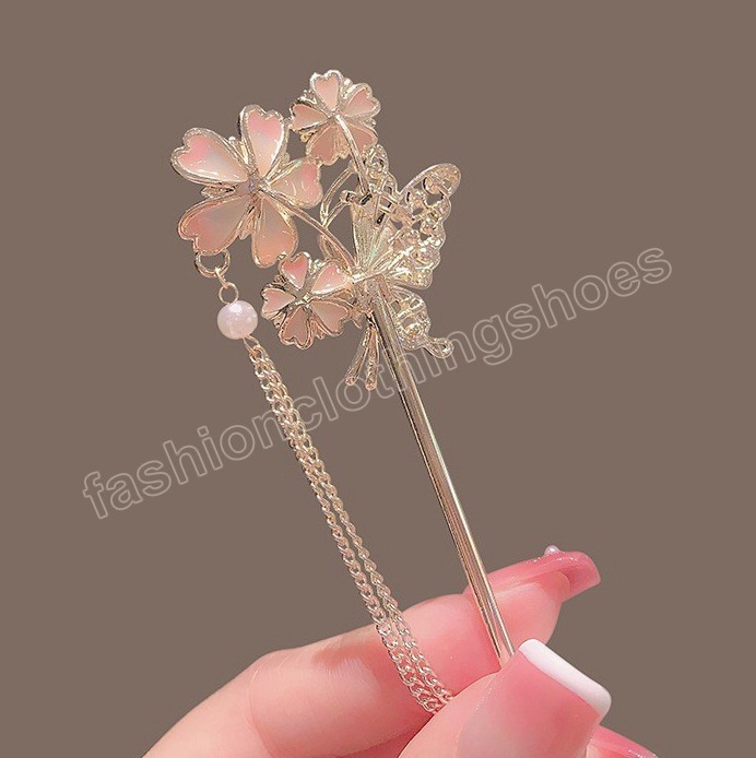Vintage Chinese Style Hair Stick Tassels Pearls Hairpins Elegant Butterfly Flower Hair Pins Clip Chopsticks Accessories
