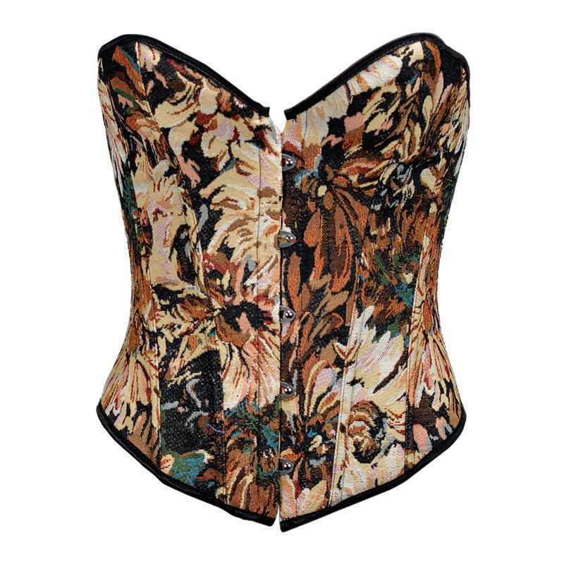 Women's Vintage Corset Top - Monet Oil Painting Style Bustier, 30cm5 Retro Button Strapless Corset, Fishbone Boning Waist Trainer, Spicy Girl Bod