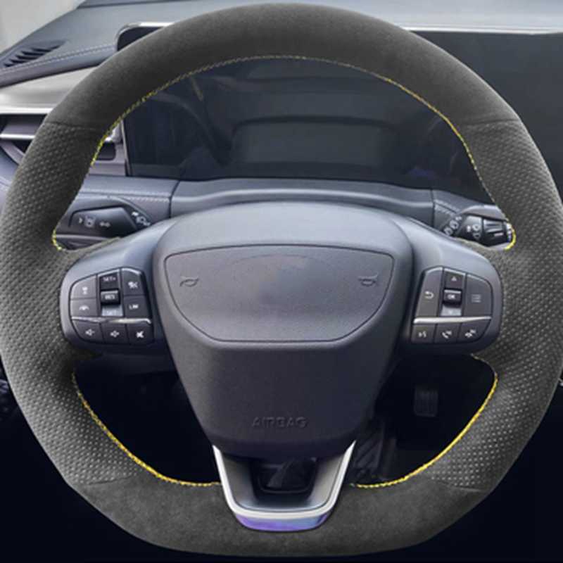 Steering Wheel Covers Genuine Leather Suede Braid Customized Car Steering Wheel Cover For Ford Focus ST ST-Line 2019-2020 Fiesta ST ST-Line 2018-2019 
