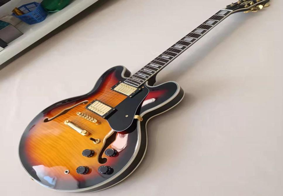 Memphis 335 Semi hollow Sunset Jazz Electric Guitar Flame Maple veneer side and back shell inlay custom binding9587441
Memphis 335 Semi hollow Sunset Jazz Electric Guitar Flame Maple veneer side and back shell inlay custom binding9587441