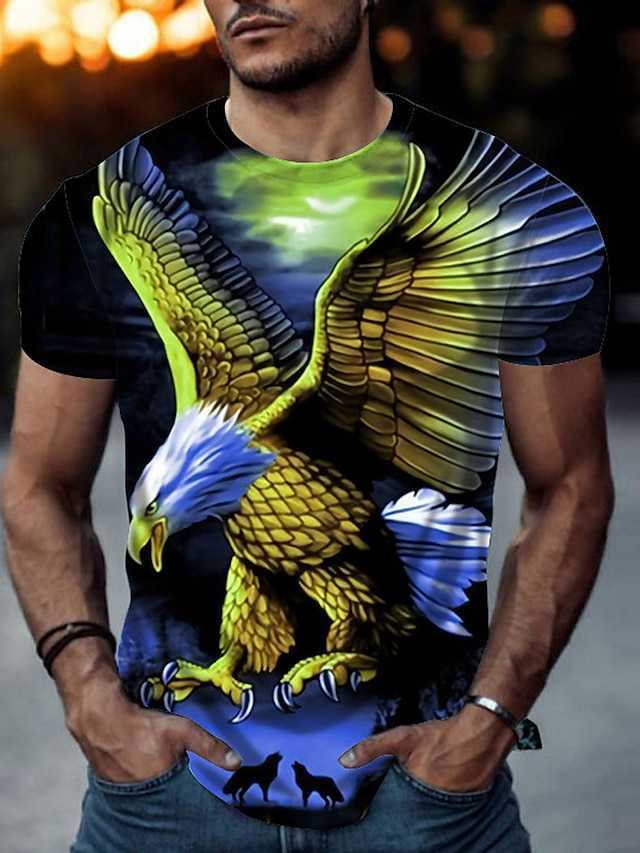 Mens T Shirt Eagle Animal Crew Neck Short Sleeve Street Print Tops Sportswear Casual Fashion Comfortable Blue Summer Spring Graphic Tees