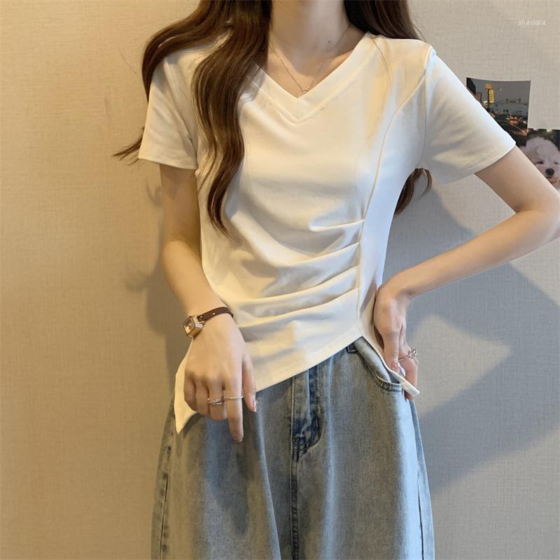 Women's T Shirts Candy Color Women T-shirts Summer Harajuku Irregularity Tops V-neck Folds Tees Skinny Shirt Female Y2K Clothes Mujer 06587, White
Women's T Shirts Candy Color Women T-shirts Summer Harajuku Irregularity Tops V-neck Folds Tees Skinny Shirt Female Y2K Clothes Mujer 06587, White