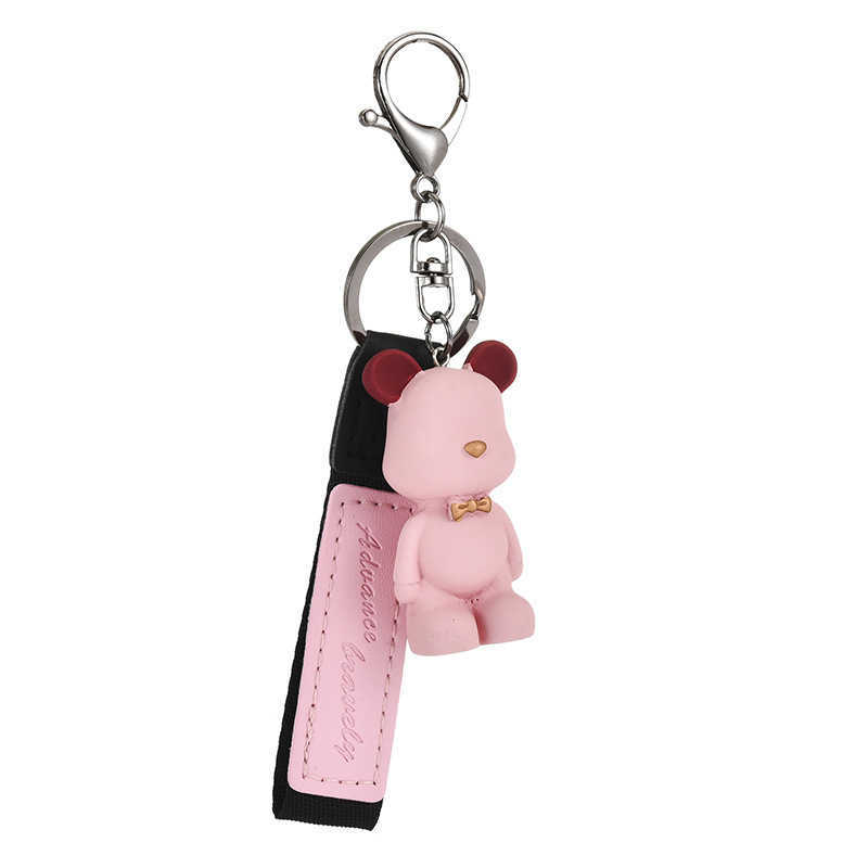 Key Rings New Cartoon Fighting Dog Cute Bear Keychain Creative Couple Pocket Pendant Car Leather Keyring G230525