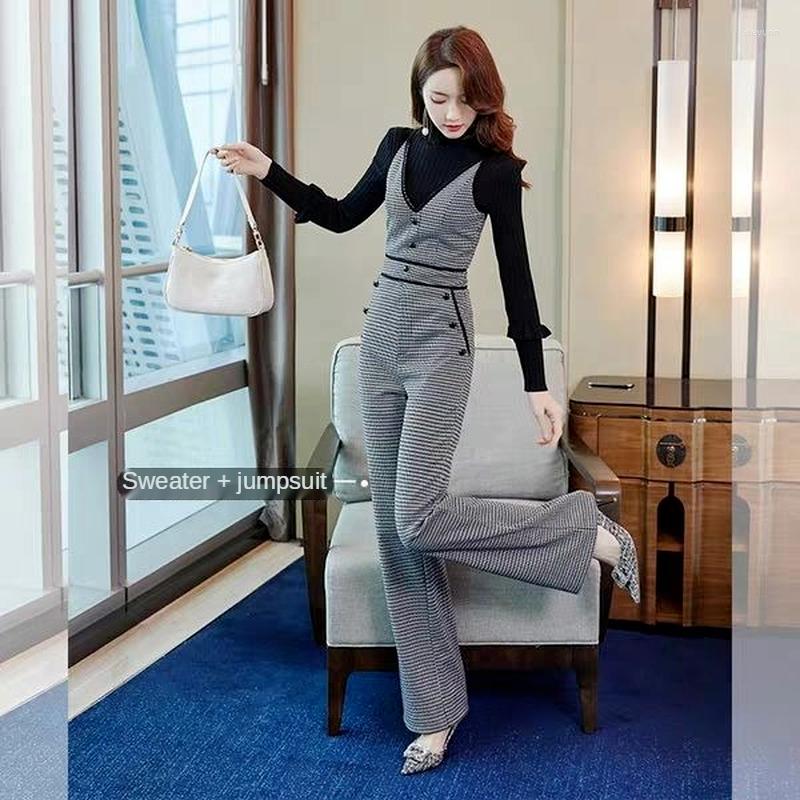 Women's Pants Houndstooth Suspender Women's Autumn 2-Piece Suit Jumpsuit Woolen Wide-Leg Overalls Elegant Flowers Sleeve Knitted Sweater
Women's Pants Houndstooth Suspender Women's Autumn 2-Piece Suit Jumpsuit Woolen Wide-Leg Overalls Elegant Flowers Sleeve Knitted Sweater