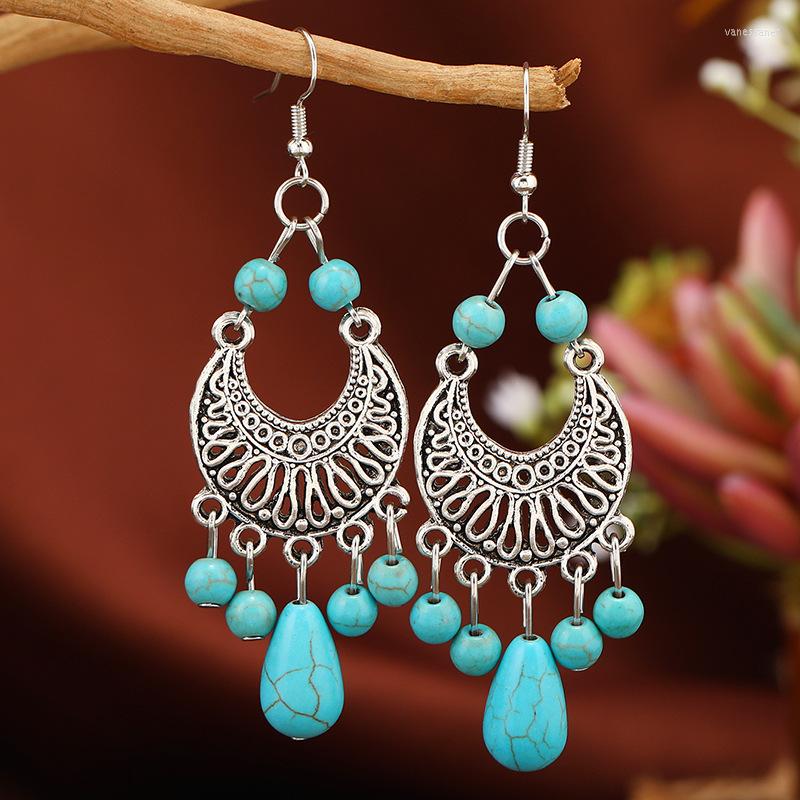 Dangle Earrings Fashion Retro Ethnic Silver Color Hollow Crescent Big Water Drop Turquoise Long Tassel With Accessories Female
Dangle Earrings Fashion Retro Ethnic Silver Color Hollow Crescent Big Water Drop Turquoise Long Tassel With Accessories Female