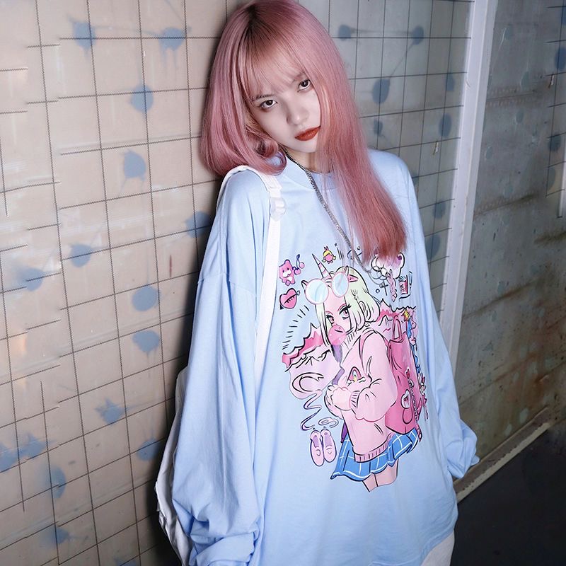 Autumn and Winter Beautiful Girl Cartoon Print Loose plush Sweater Women's Coat Top white loose and comfortable, Blue
Autumn and Winter Beautiful Girl Cartoon Print Loose plush Sweater Women's Coat Top white loose and comfortable, Blue