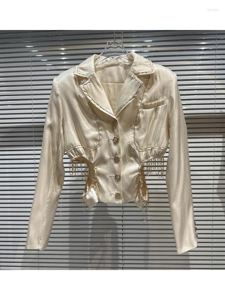 Women' Jackets HIGH STREET 2023 Designer Jacket Nail Bead Hollow Out Bareback Design Mercerized Cotton Short, Beige 
Women' Jackets HIGH STREET 2023 Designer Jacket Nail Bead Hollow Out Bareback Design Mercerized Cotton Short, Beige