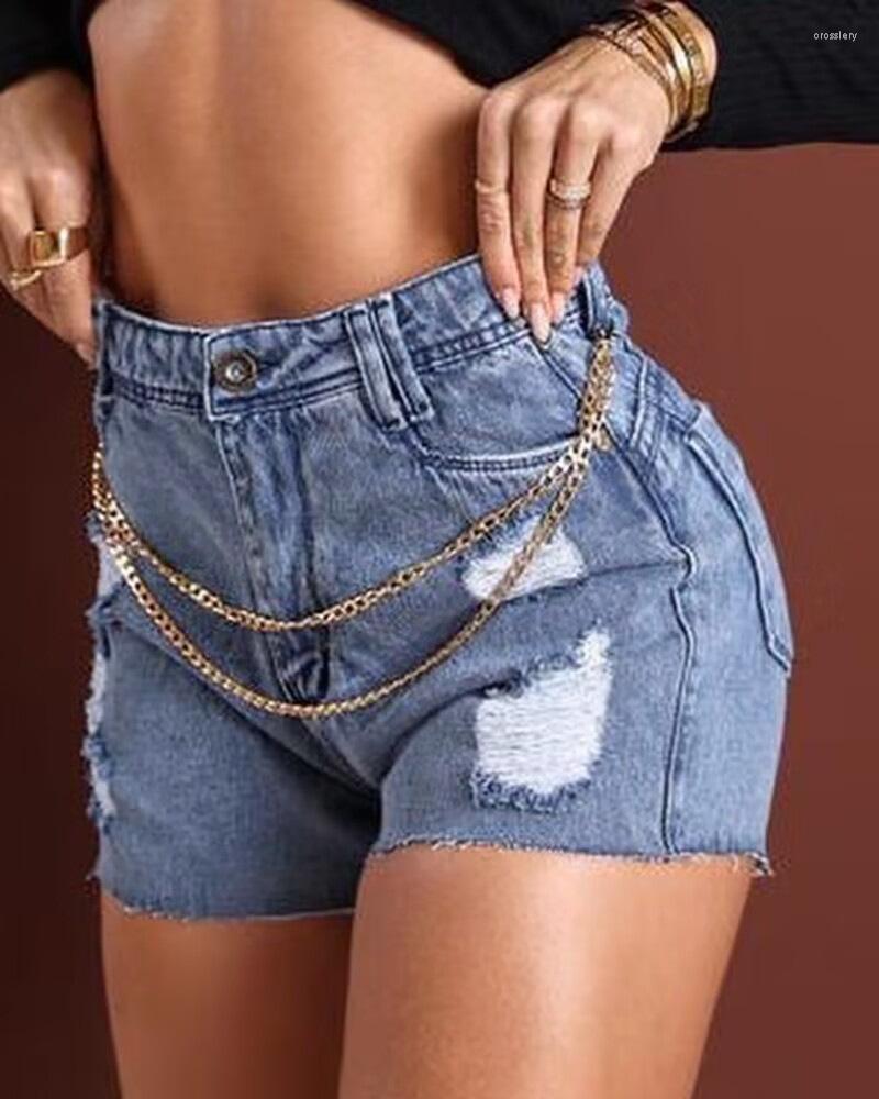 Women' Shorts Chain Decor Ripped High Waist Denim Women Fashion Casual Sexy Pants, Blue
Women' Shorts Chain Decor Ripped High Waist Denim Women Fashion Casual Sexy Pants, Blue