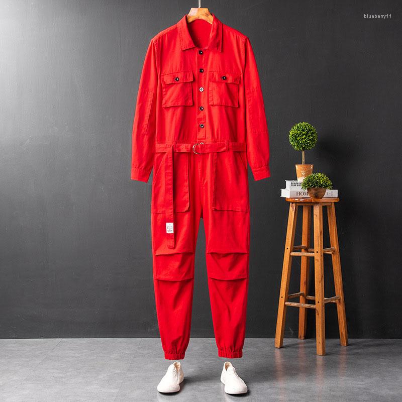 Men's Pants Spring Overalls Men's Jumpsuit Loose Long Sleeve Beam Feet Cotton Cargo Green Black Yellow Workwear Trousers Size 5XL