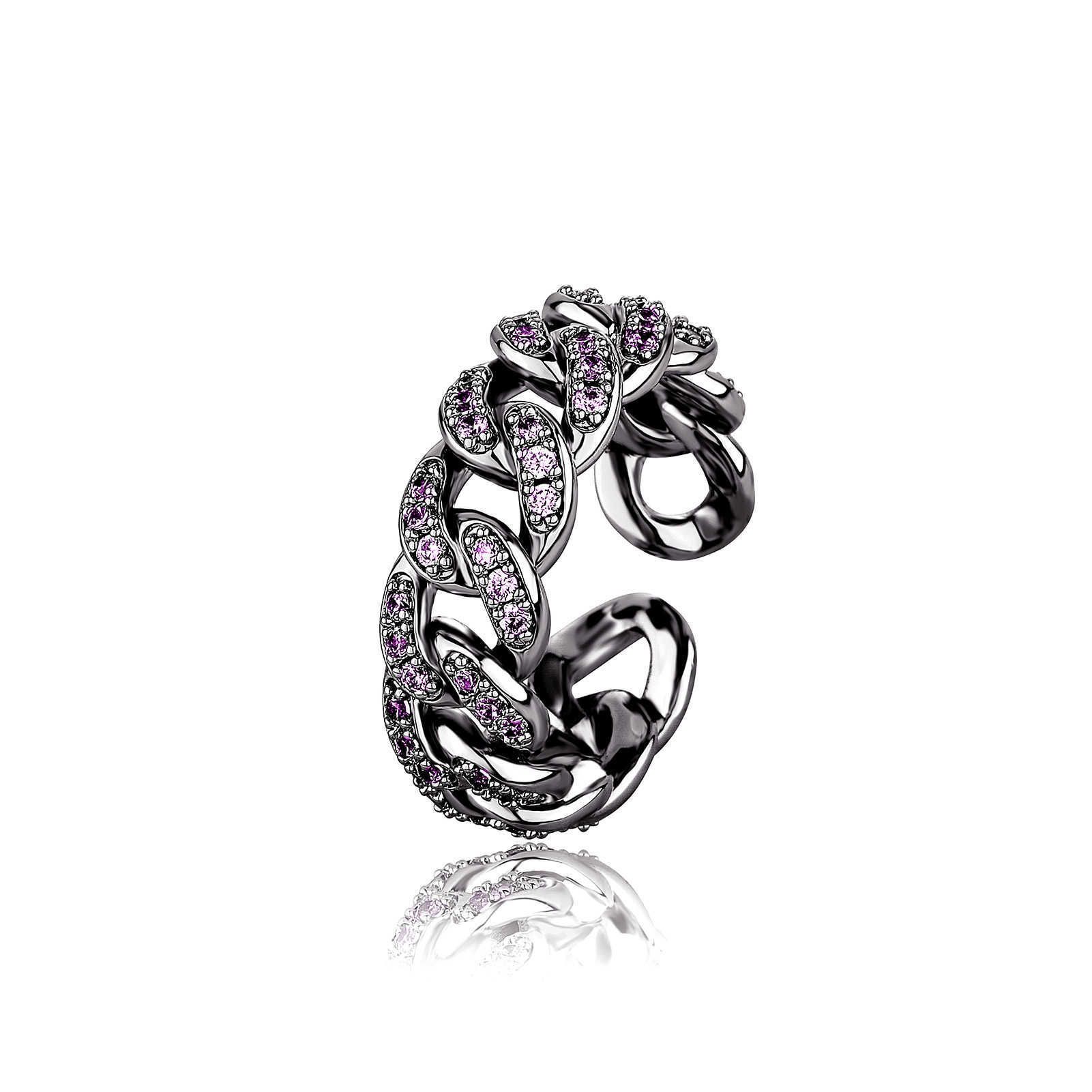 Full Zirconium Open Cuff Cuban Chain Ring Band Hip Hop Fashion Accessories For Men Women 14k Gold INS Personalized Hollow Out Iced Ut Cubic Zirconia R